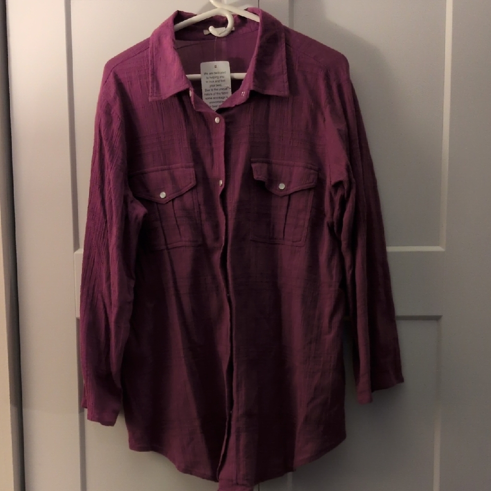 Woman Within PurpleVintage Look Button-Up Shirt Nwt